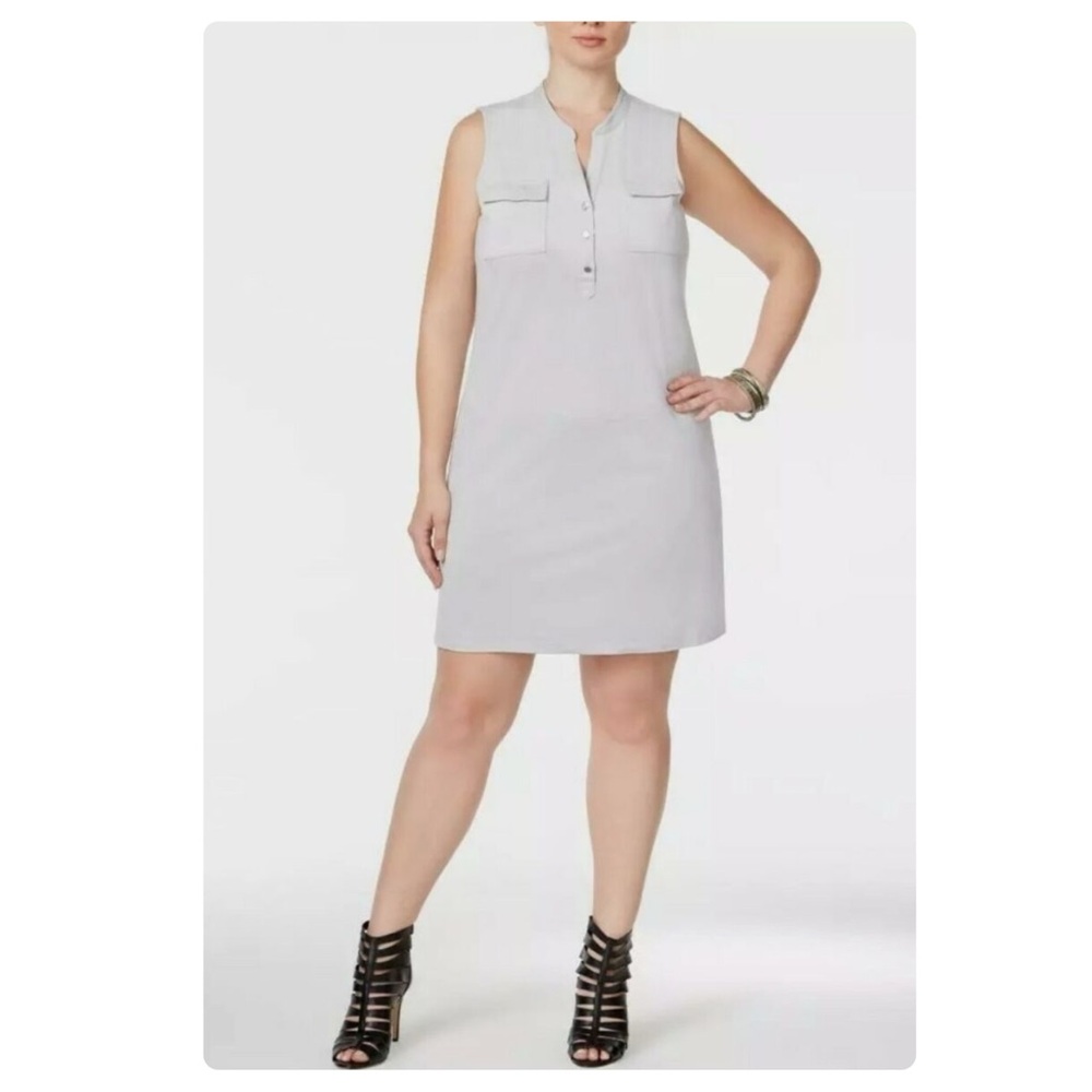 Alfani Henley Faux Suede Sleeveless Shirt Dress
